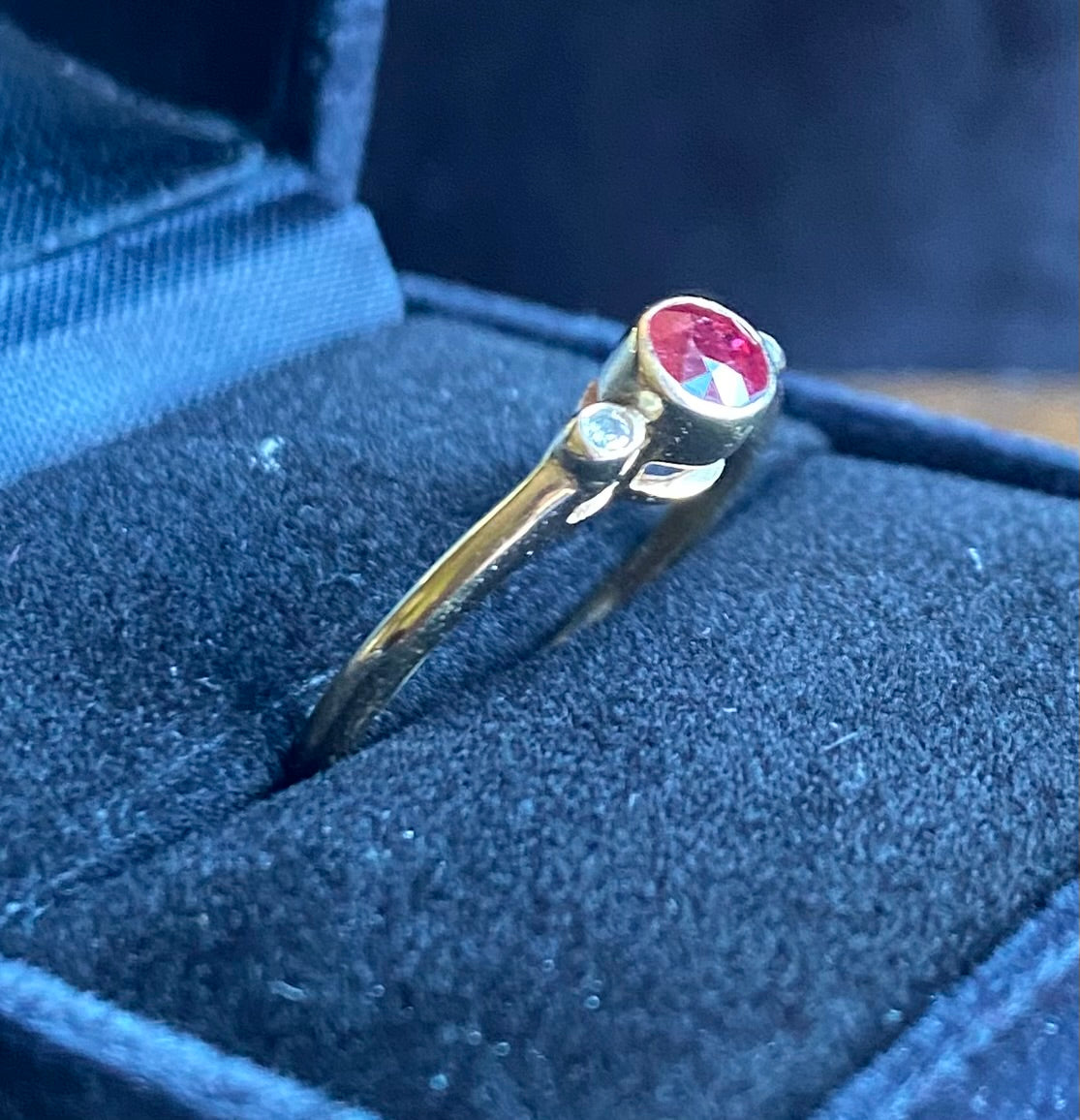 Gold Ruby and Diamond Trilogy Ring