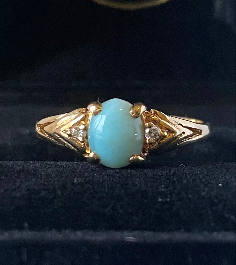 Yellow gold larimar and diamond ring