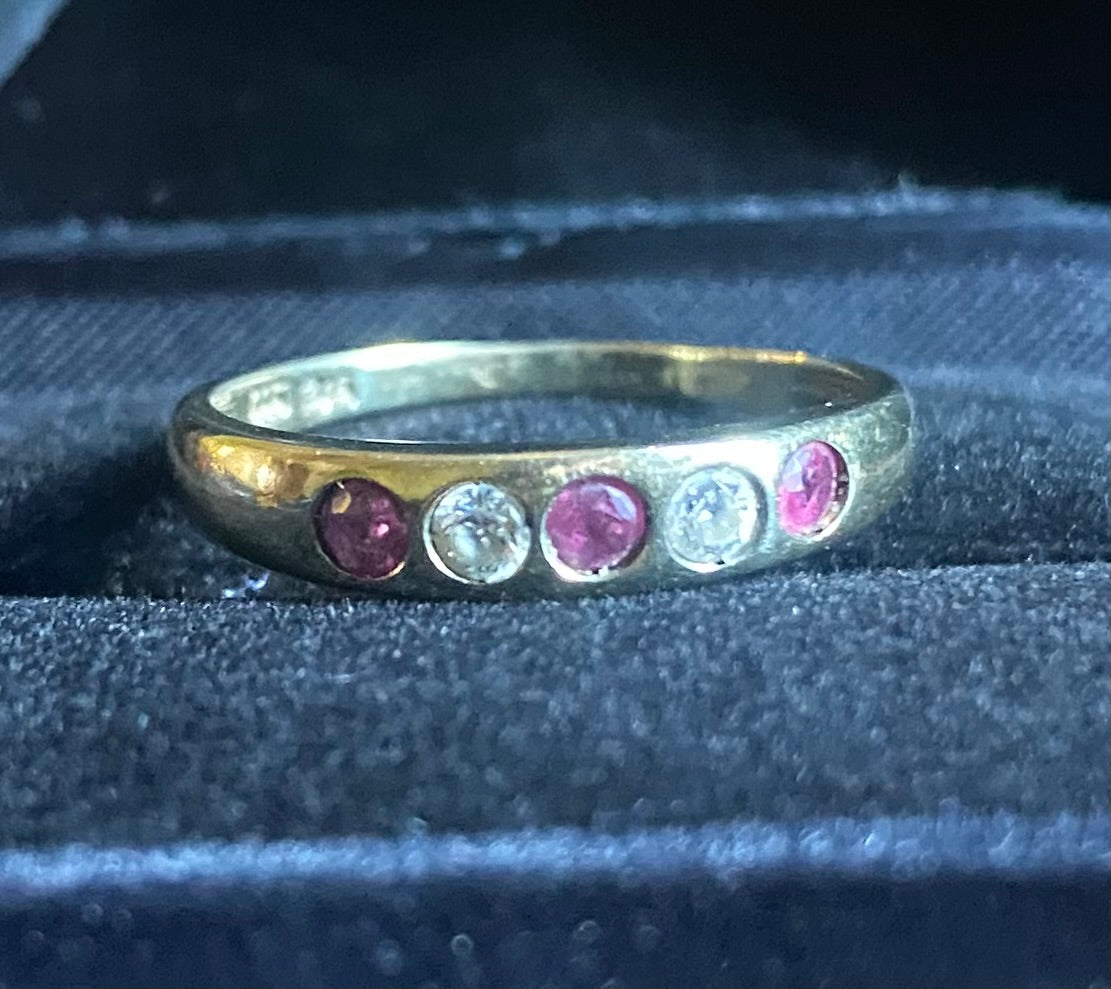 Gold Ruby and Crystal Eternity Ring