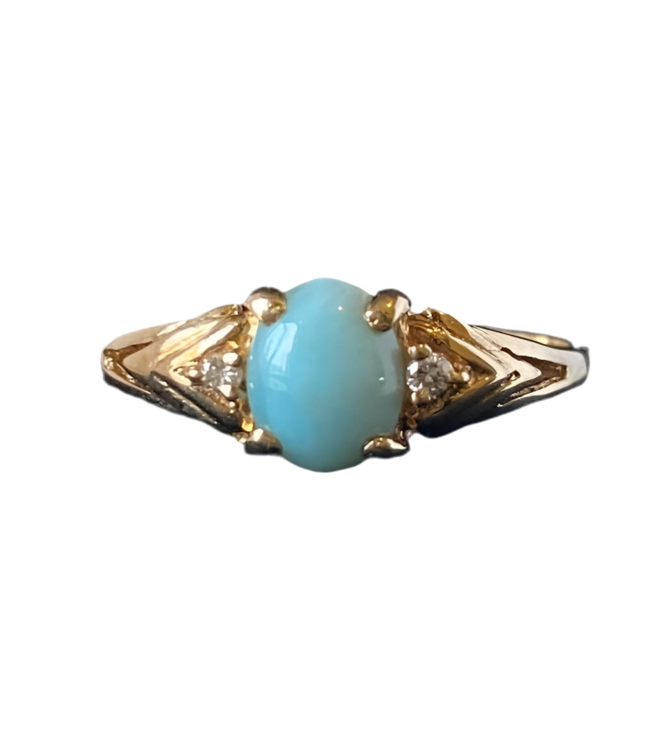 Yellow gold larimar and diamond ring