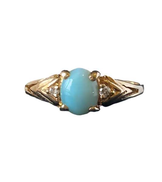 Yellow gold larimar and diamond ring