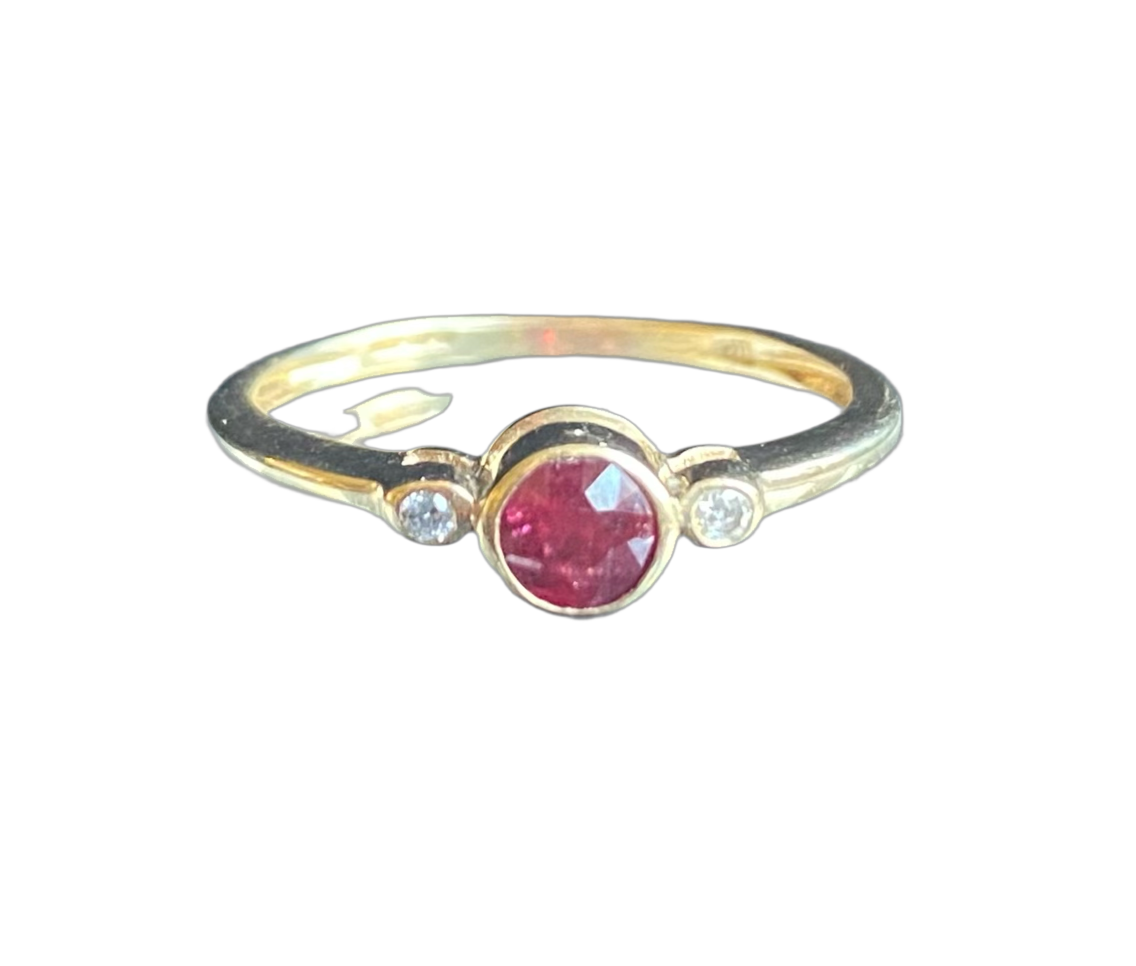 Gold Ruby and Diamond Trilogy Ring