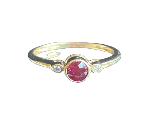 Gold Ruby and Diamond Trilogy Ring