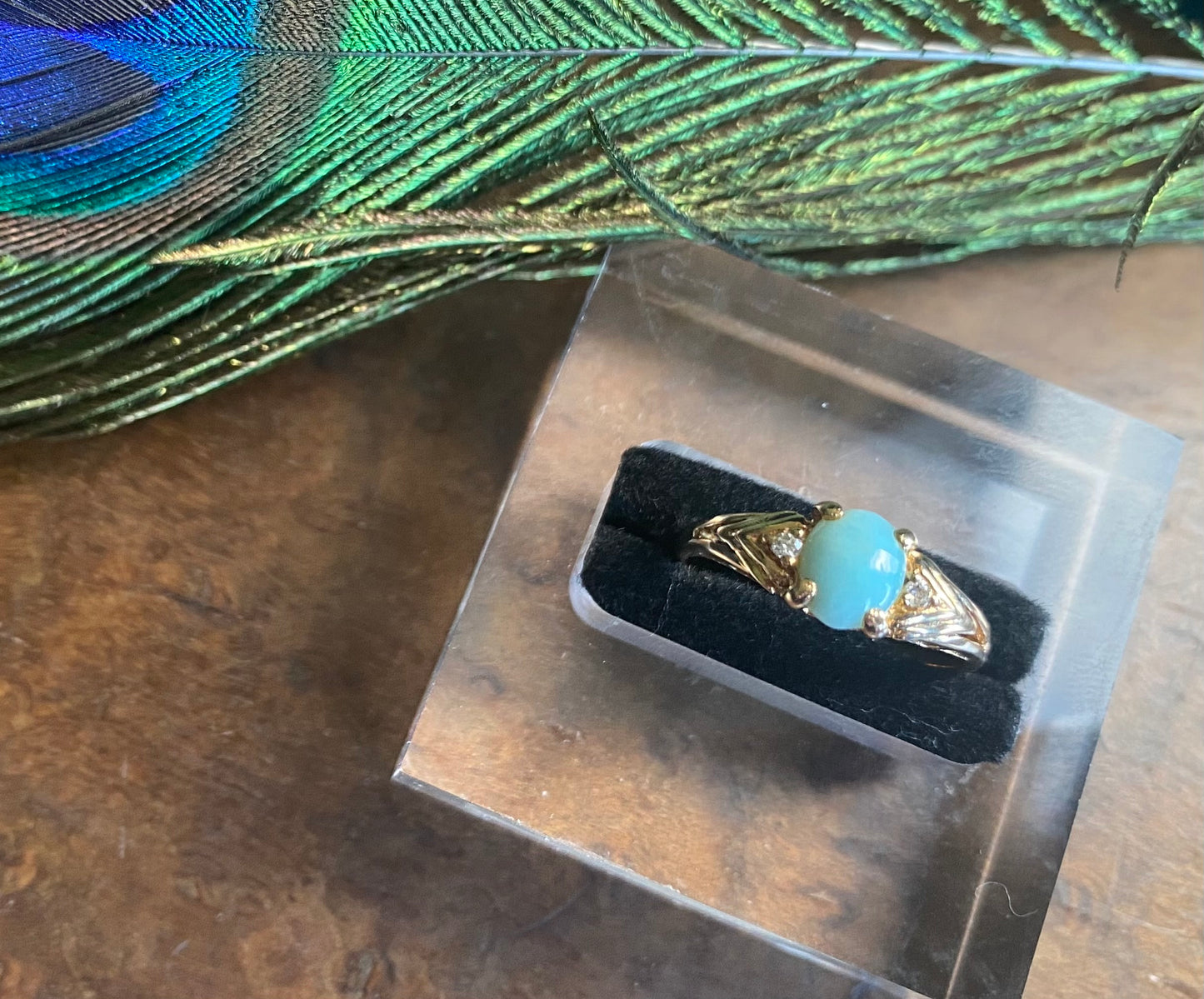 Yellow gold larimar and diamond ring