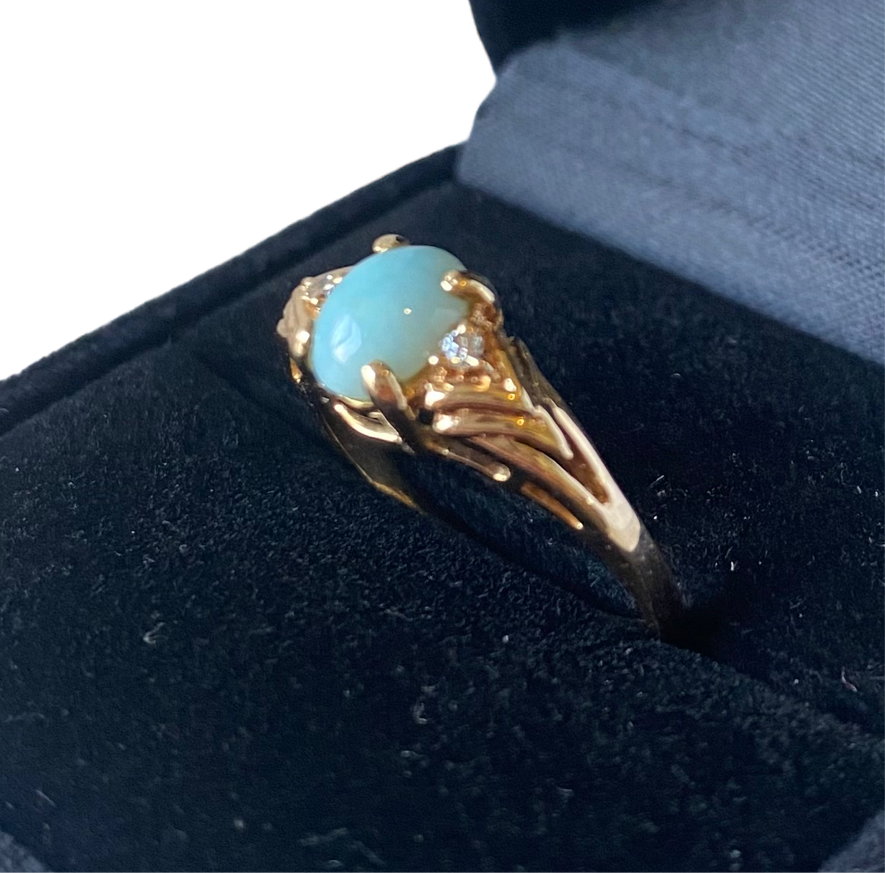 Yellow gold larimar and diamond ring