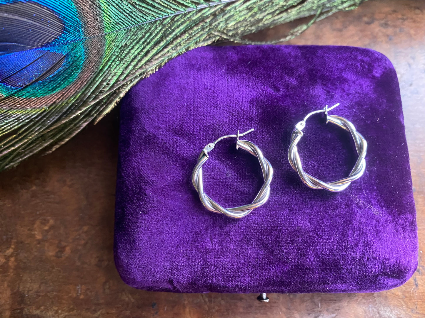 White Gold Twisted Hoop Earrings