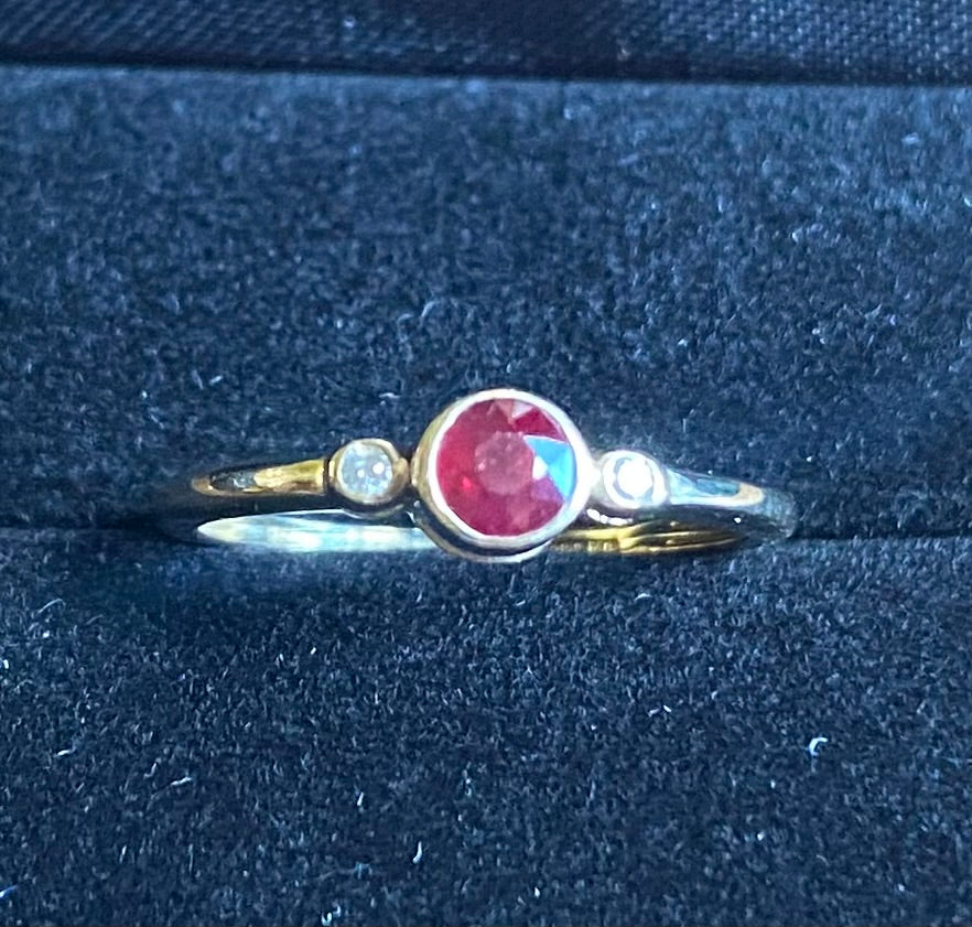 Gold Ruby and Diamond Trilogy Ring