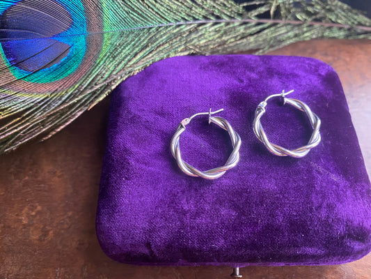 White Gold Twisted Hoop Earrings