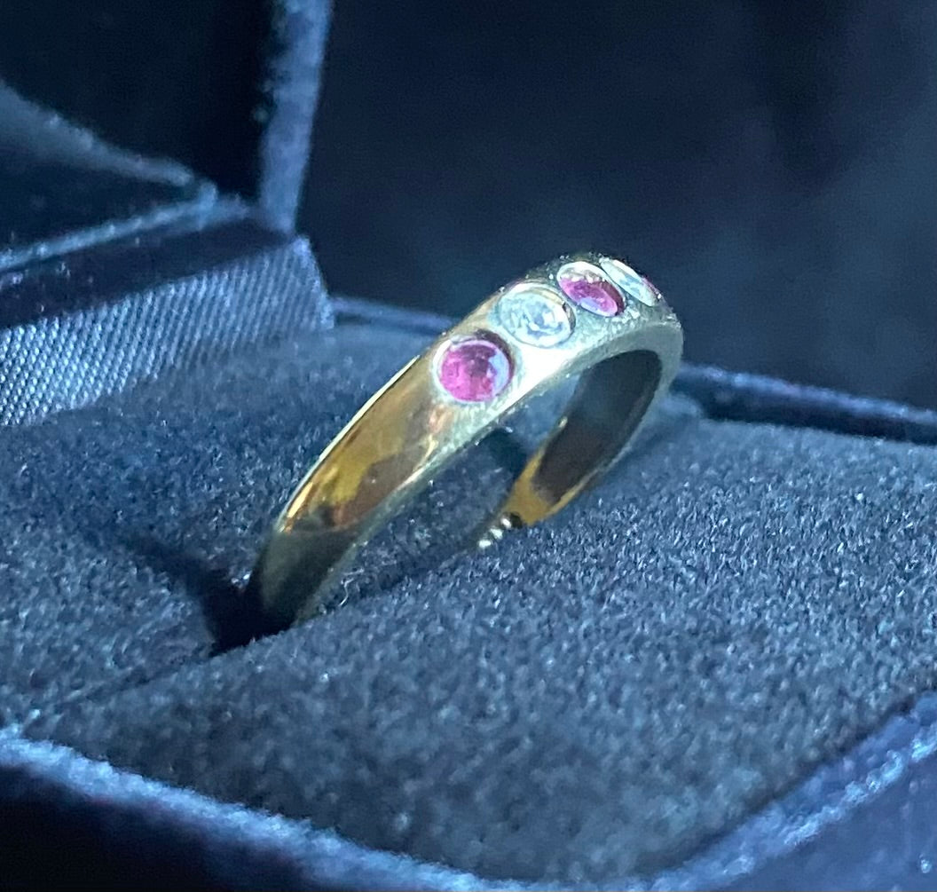 Gold Ruby and Crystal Eternity Ring