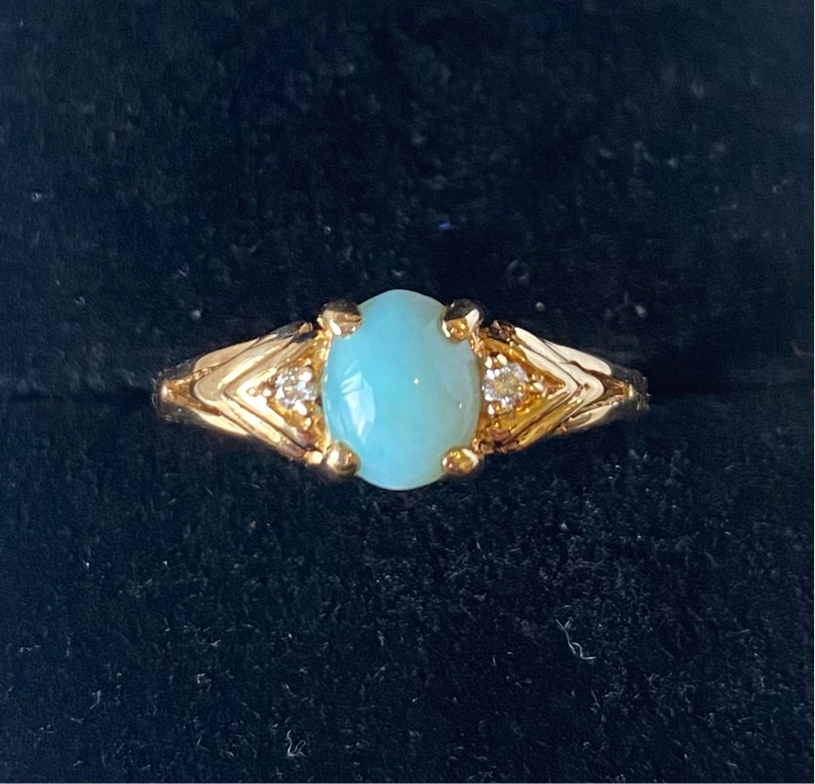 Yellow gold larimar and diamond ring