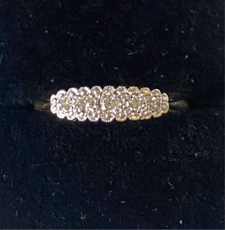 Art deco yellow gold and platinum miligrain cloud ring