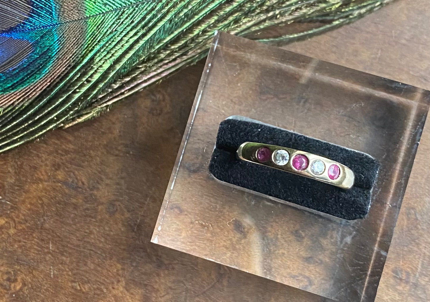 Gold Ruby and Crystal Eternity Ring